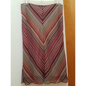 Vintage Banana Republic Women's 6 Pink Chevron Silk Polyester Lined Midi Skirt